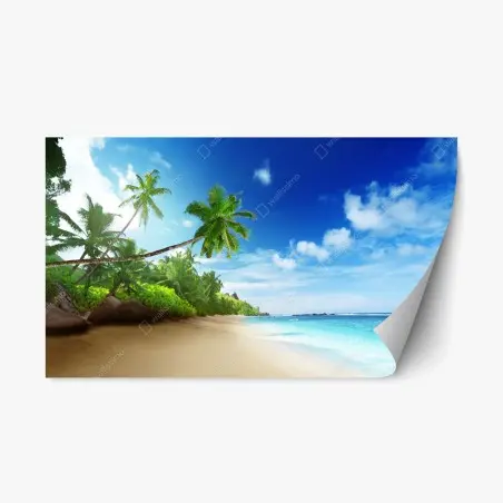 Repositionable sticker sunset on Mahe beach, Seychelles • Wallissimo®