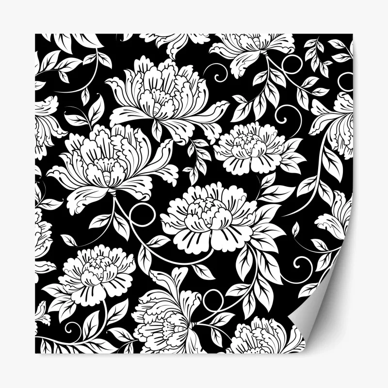 Repositionable sticker monochrome floral pattern print