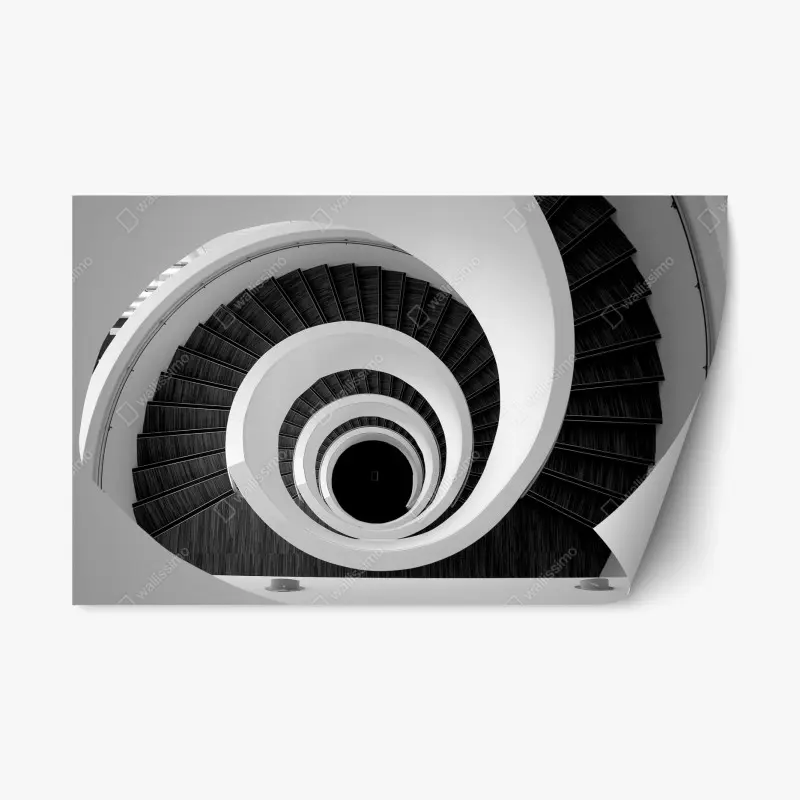 Repositionable sticker spiral staircase in monochrome