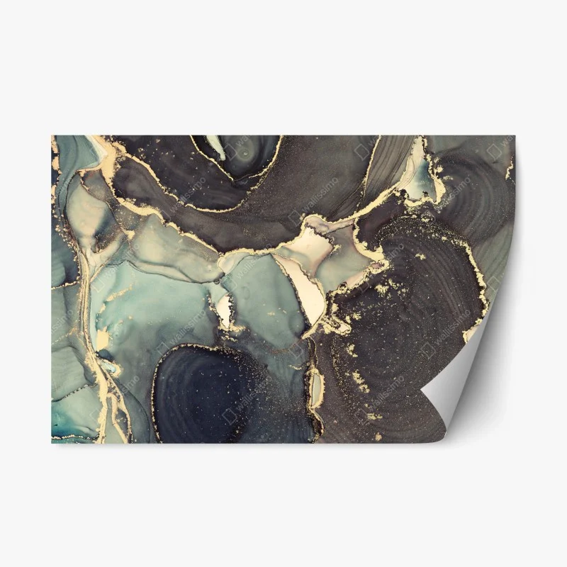 Repositionable sticker turquoise and gold abstract fluid art