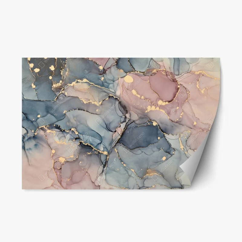 Repositionable sticker soft pastel fluid marble with gold veins