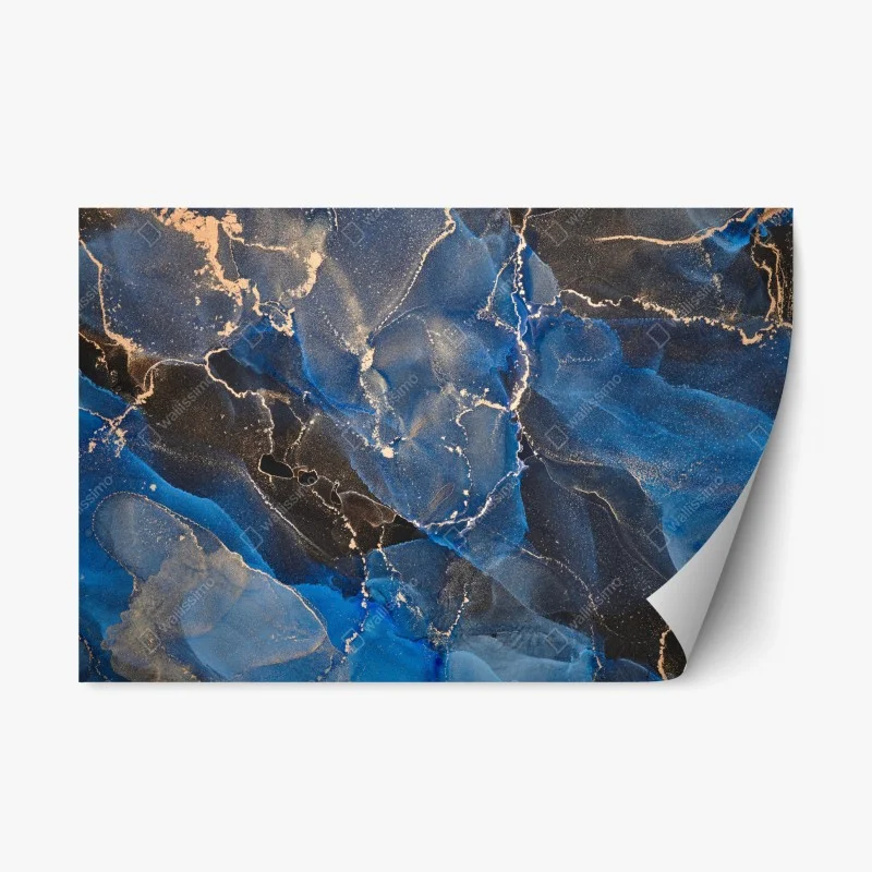 Repositionable sticker luxurious blue and gold abstract waves