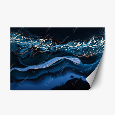 Repositionable sticker navy and gold abstract flow • Wallissimo®