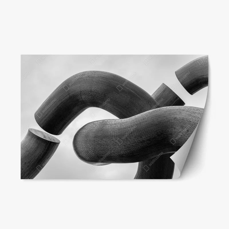 Repositionable sticker curved forms abstract sculpture in grayscale