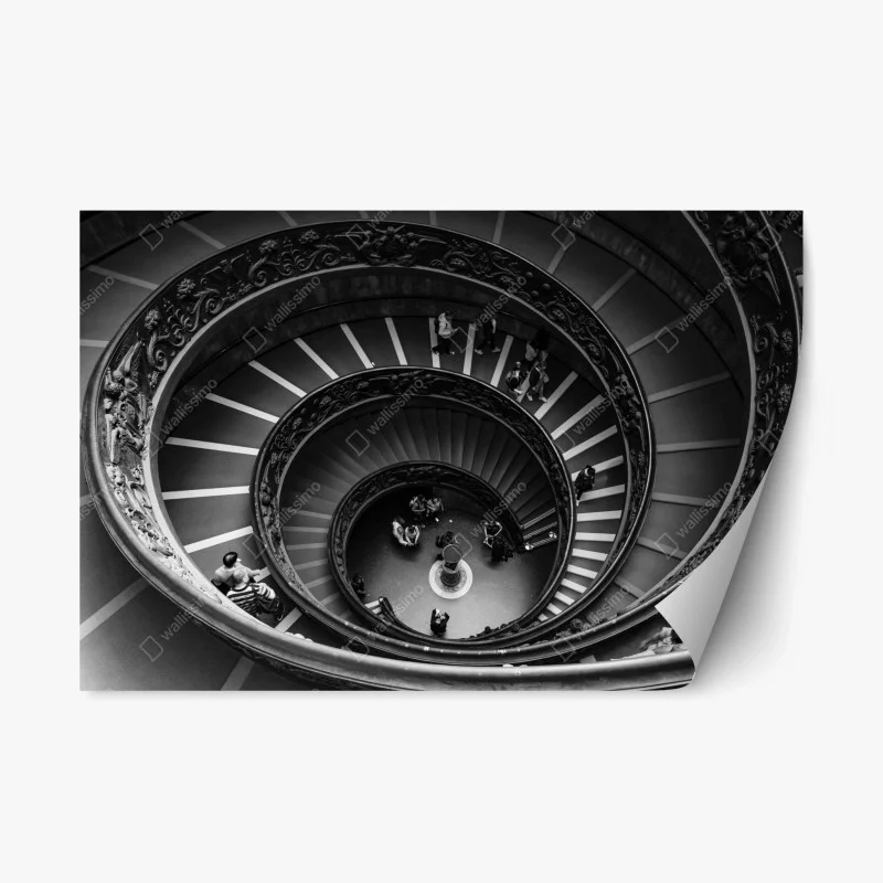 Repositionable sticker dramatic spiral staircase in monochrome