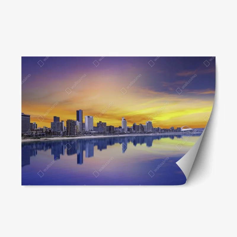 Repositionable sticker Durban twilight skyline over beachfront