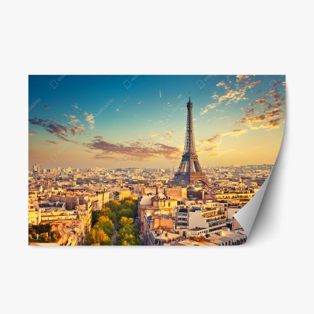 Repositionable sticker sunset over Paris skyline with eiffel tower • Wallissimo®