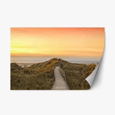 Repositionable sticker sunset boardwalk to Amrum beach • Wallissimo®