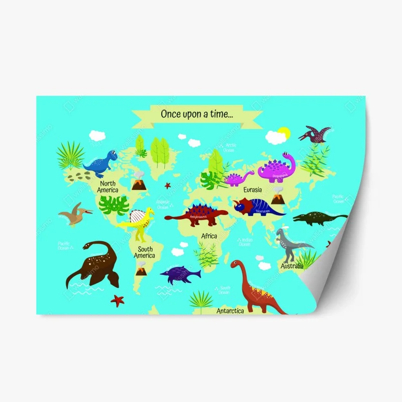 Repositionable sticker once upon a time dinosaur world map