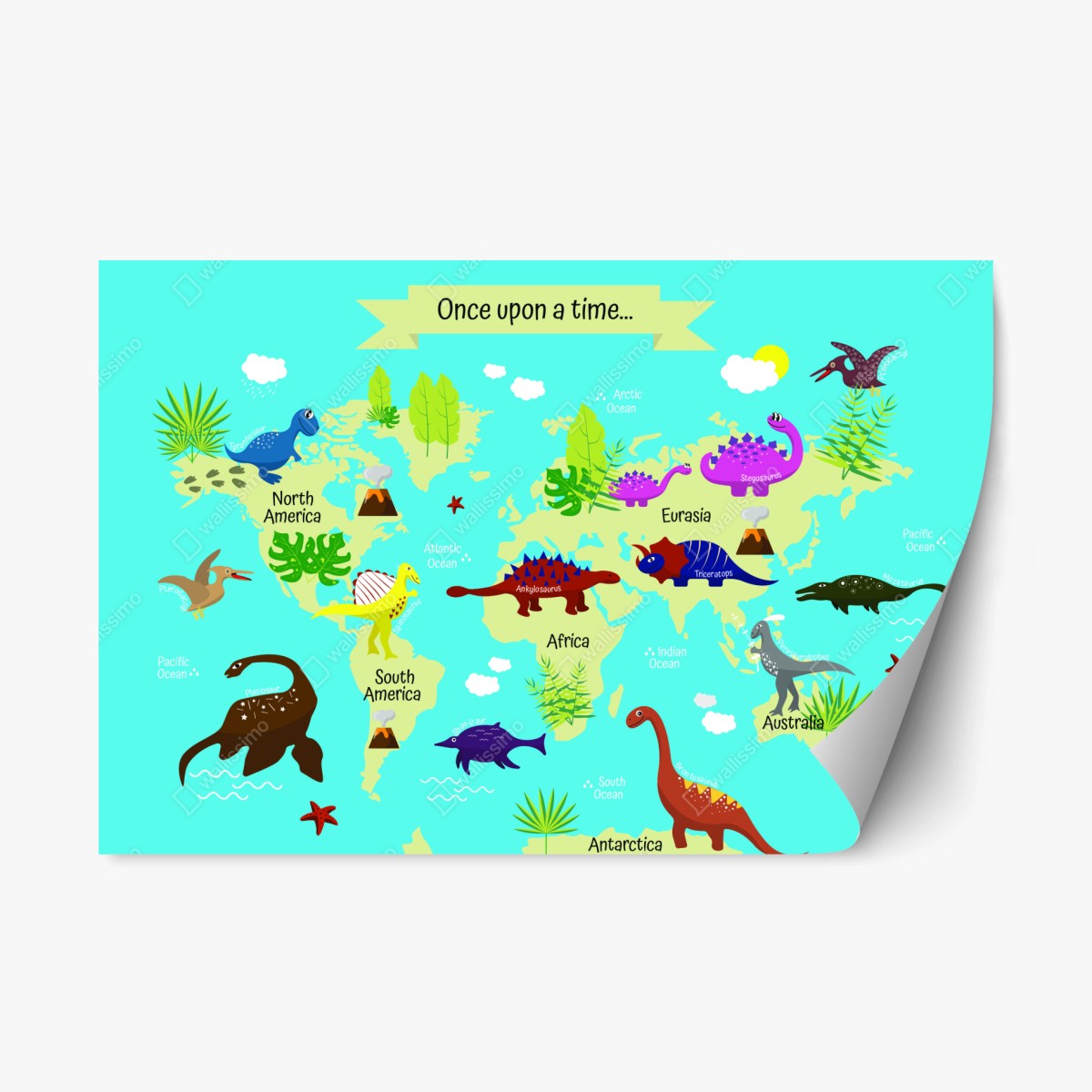 Repositionable sticker once upon a time dinosaur world map • Wallissimo® Repositionable sticker once upon a time dinosaur world map • Wallissimo®