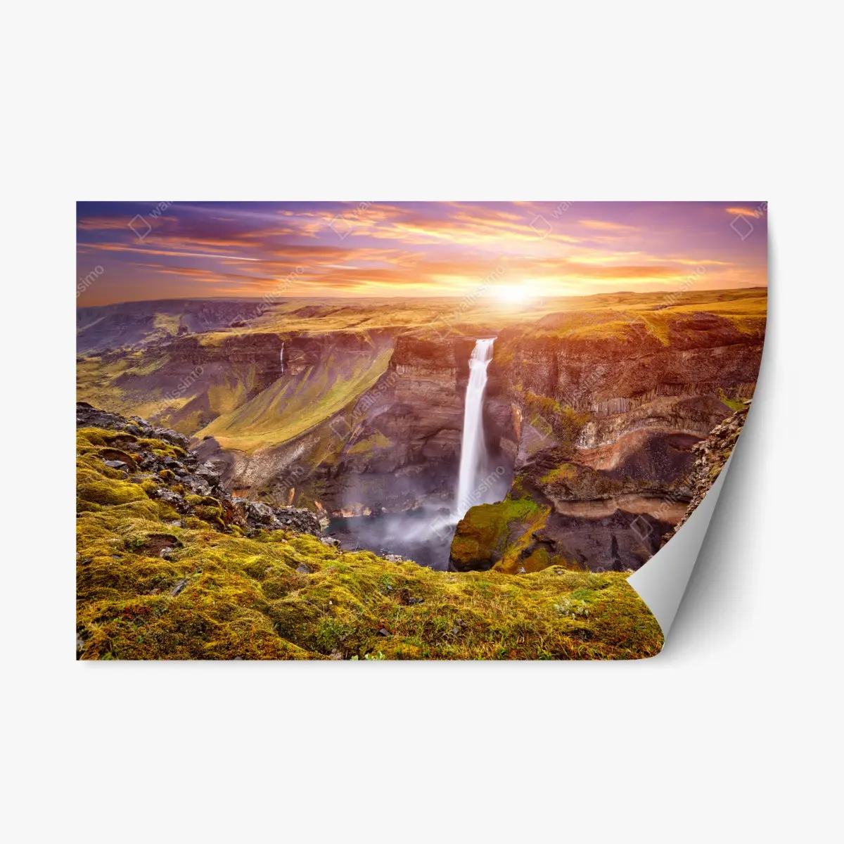 Repositionable sticker Haifoss waterfall sunset panorama • Wallissimo® Repositionable sticker Haifoss waterfall sunset panorama • Wallissimo®
