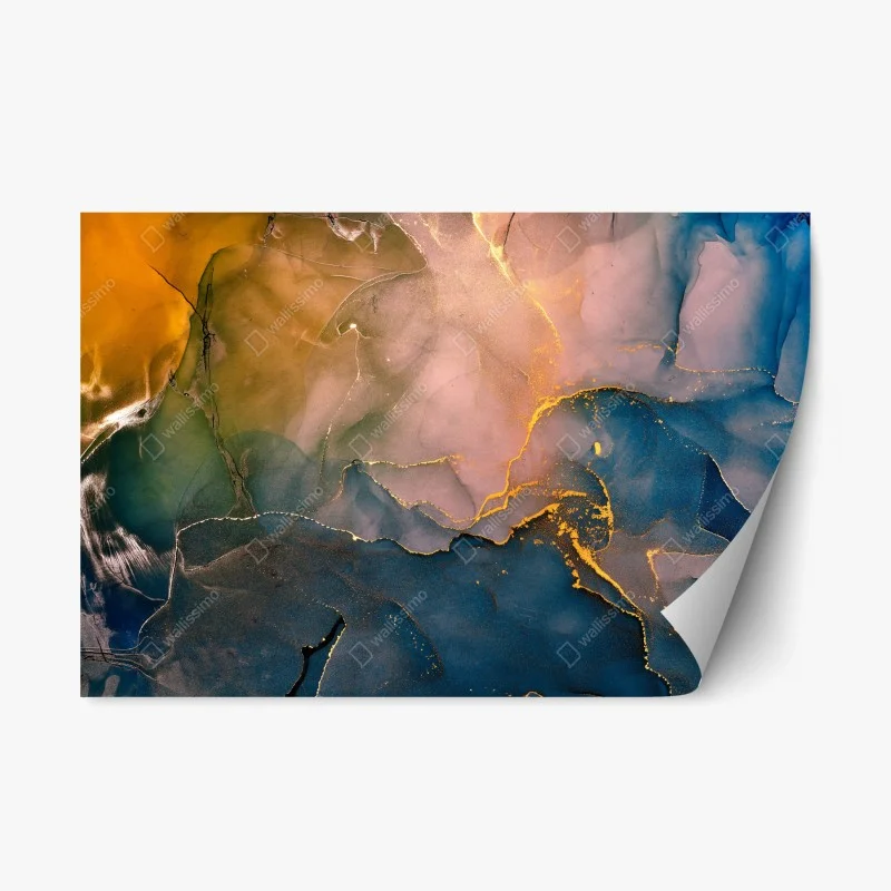 Repositionable sticker blue and gold abstract marble pattern