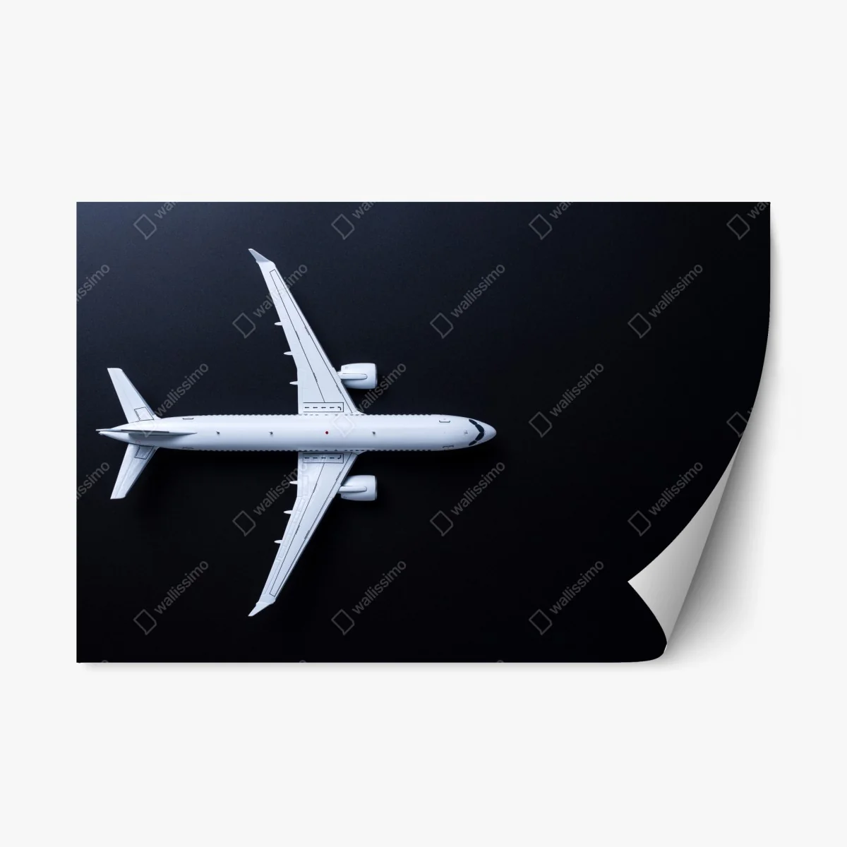 Repositionable sticker white airplane top view on black background ⁕ Wallissimo® Repositionable sticker white airplane top view on black background ⁕ Wallissimo®