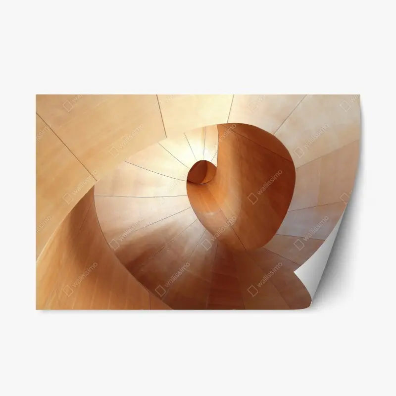 Repositionable sticker warm wooden spiral staircase