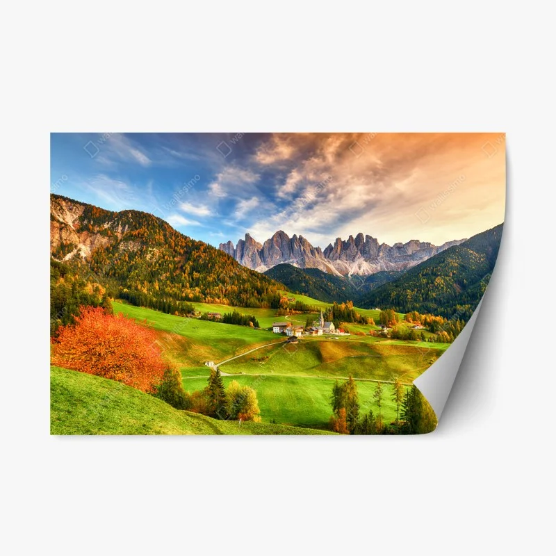 Repositionable sticker autumn sunset over Santa Maddalena, Dolomites