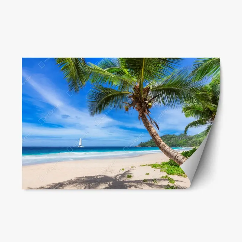 Repositionable sticker Rhodes beach with colorful umbrellas • Wallissimo®