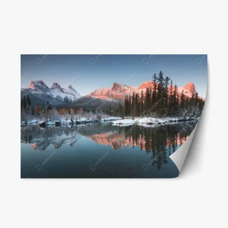 Repositionable sticker sunlit mountain reflection at dawn • Wallissimo®