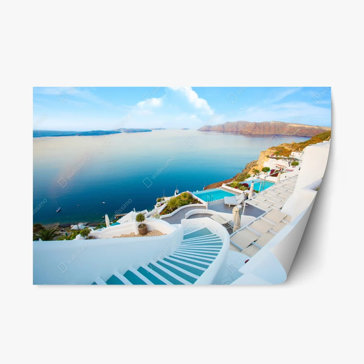 Repositionable sticker Santorini sea view terrace • Wallissimo® Repositionable sticker Santorini sea view terrace • Wallissimo®