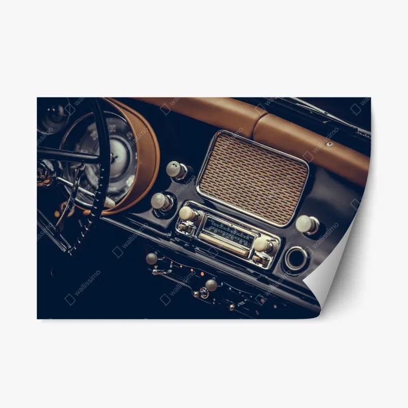 Repositionable sticker vintage car dashboard close-up