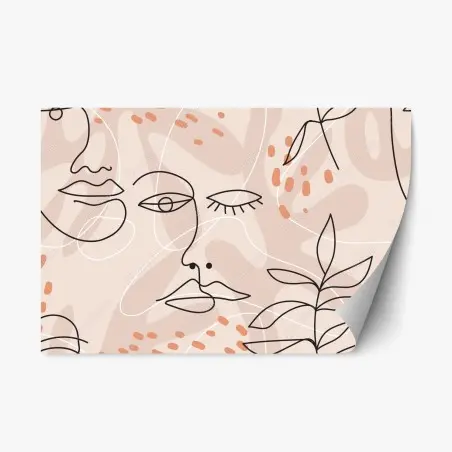 Repositionable sticker soft pastel line art faces • Wallissimo®