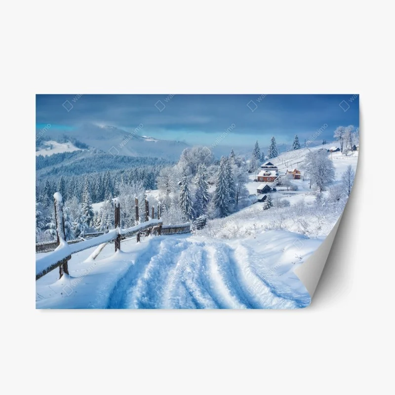 Repositionable sticker winter path to an alpine village