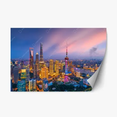 Repositionable sticker Shanghai skyline at dusk • Wallissimo®