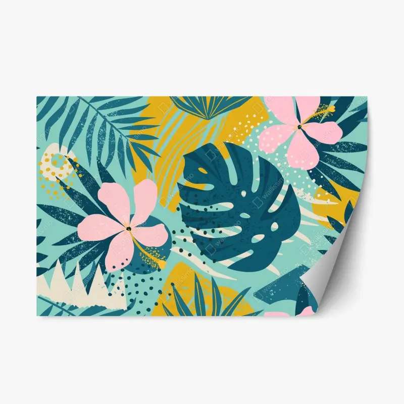 Repositionable sticker tropical leaves and blooms