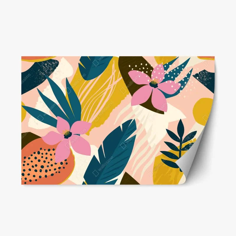 Repositionable sticker tropical abstract floral artwork