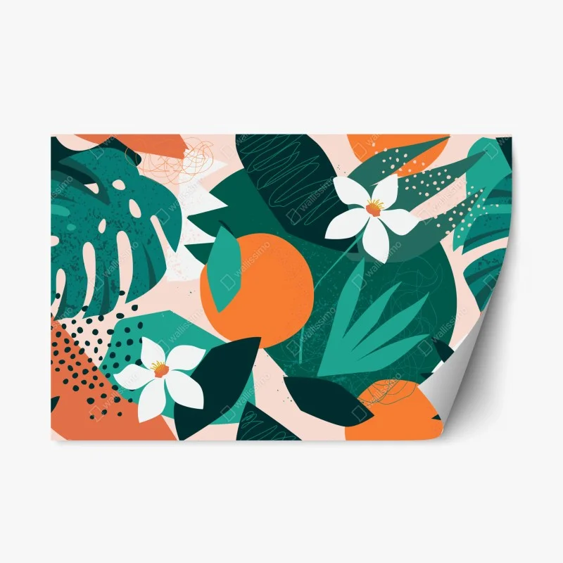 Repositionable sticker tropical leaves and citrus illustration