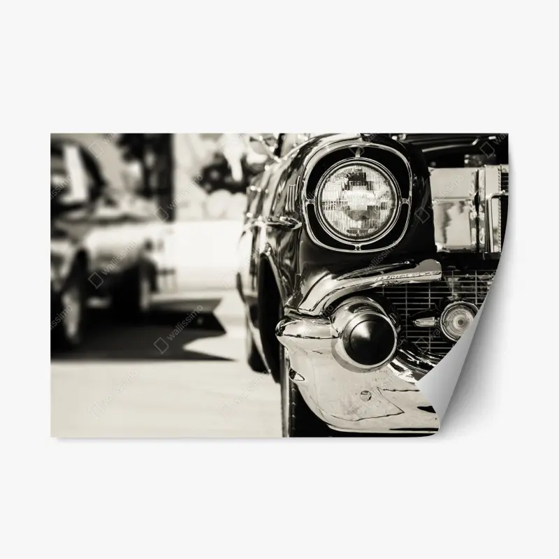 Repositionable sticker vintage chrome classic car close-up