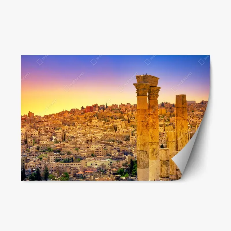 Repositionable sticker golden Amman skyline with ancient columns