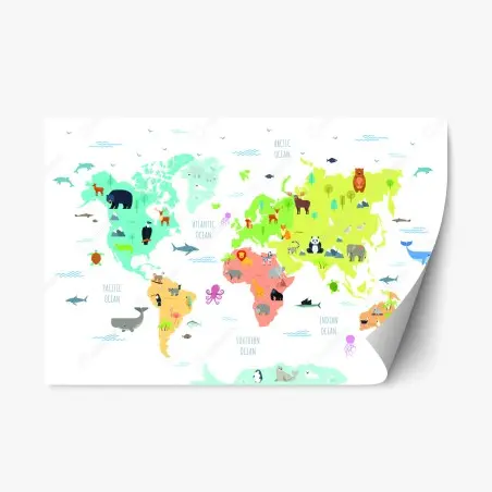 Repositionable sticker world animal map for kids • Wallissimo®