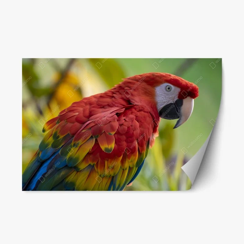 Repositionable sticker vibrant scarlet macaw portrait