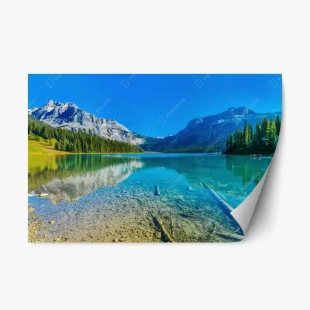 Repositionable sticker turquoise alpine lake with mountain reflections • Wallissimo®