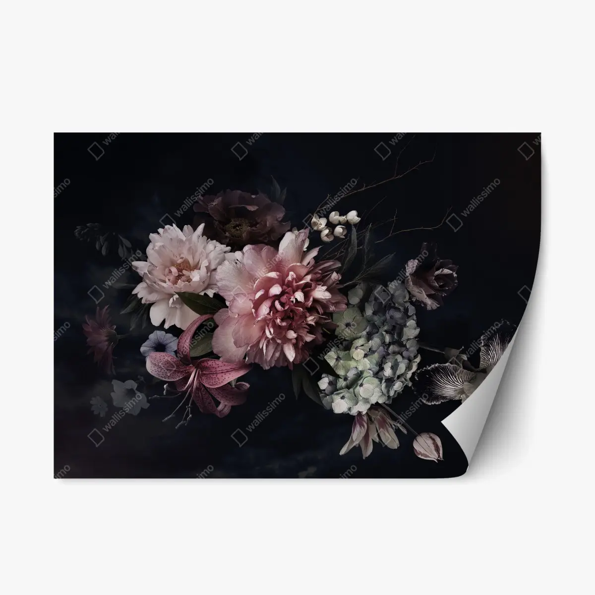 Repositionable sticker moody peony and hydrangea bouquet • Wallissimo® Repositionable sticker moody peony and hydrangea bouquet • Wallissimo®