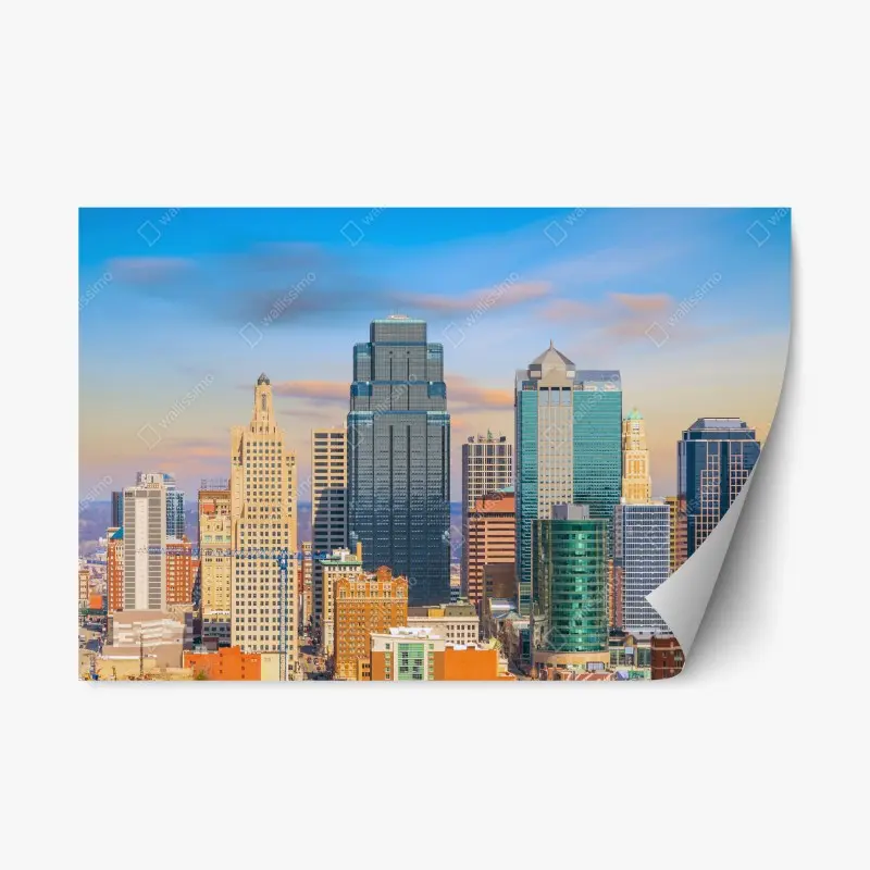 Repositionable sticker Kansas City skyline at sunset