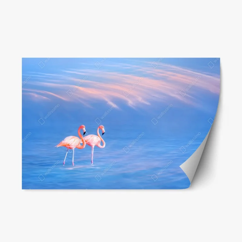 Repositionable sticker pink flamingos on pastel waters