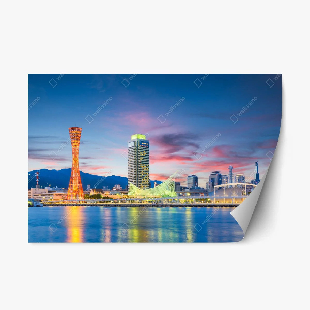 Repositionable sticker Kobe skyline at dusk • Wallissimo® Repositionable sticker Kobe skyline at dusk • Wallissimo®