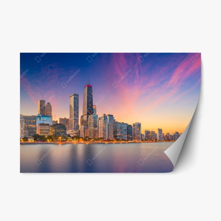 Repositionable sticker Chicago skyline at dusk • Wallissimo®