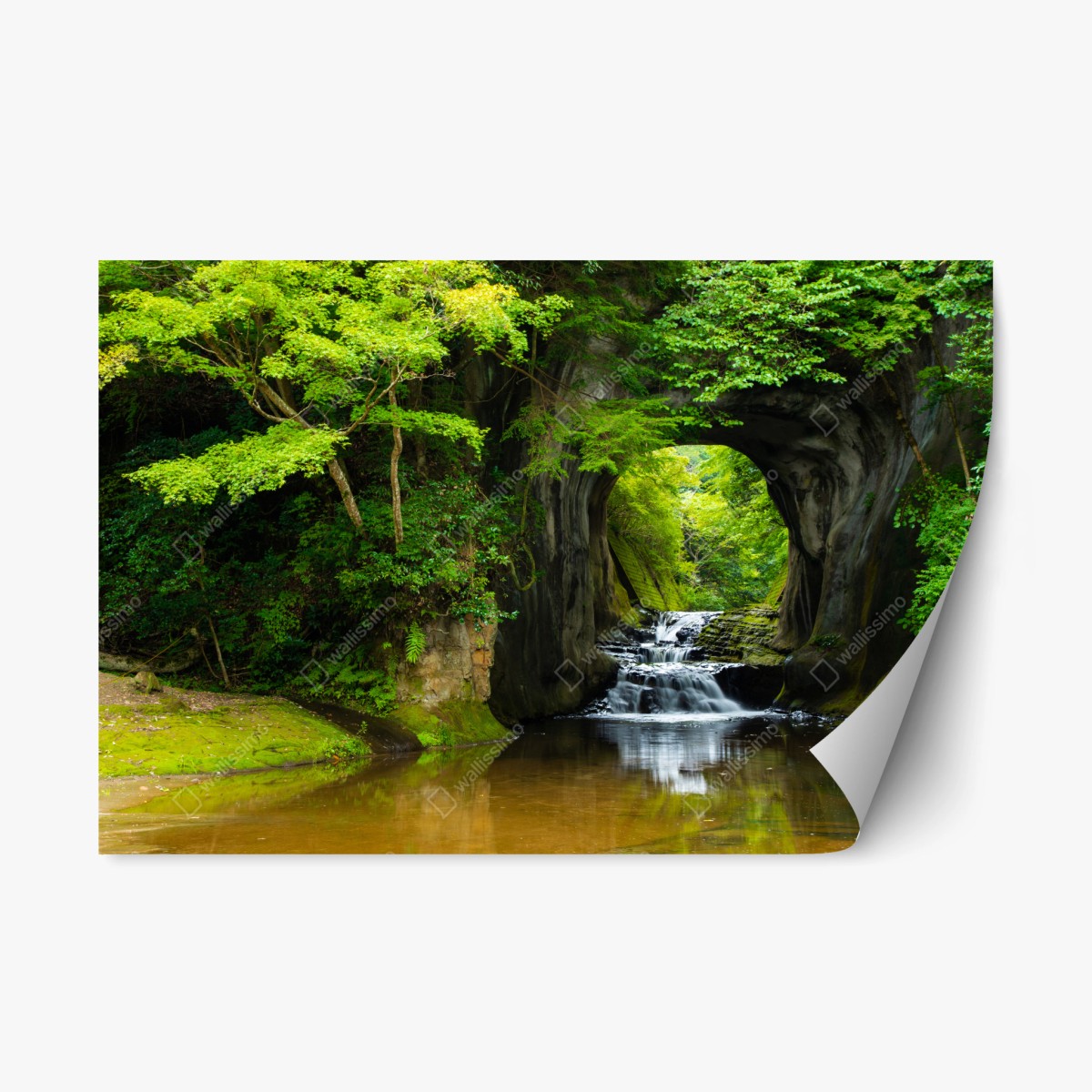 Repositionable sticker hidden waterfall through a rock arch • Wallissimo® Repositionable sticker hidden waterfall through a rock arch • Wallissimo®