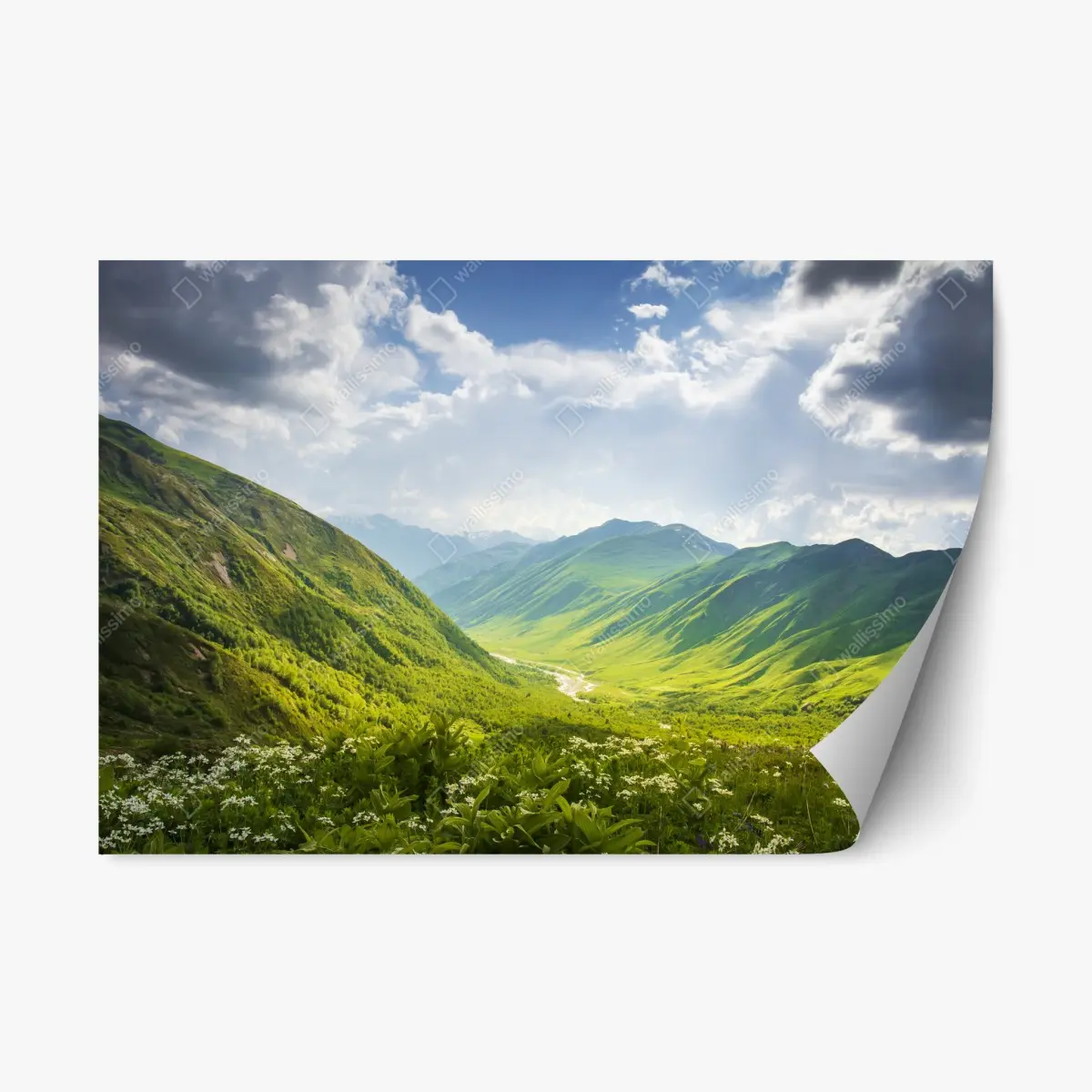 Repositionable sticker lush green valley in Svaneti • Wallissimo® Repositionable sticker lush green valley in Svaneti • Wallissimo®