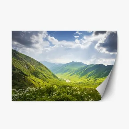 Repositionable sticker lush green valley in Svaneti • Wallissimo®