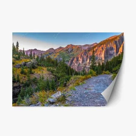 Repositionable sticker alpine sunset mountain trail • Wallissimo®