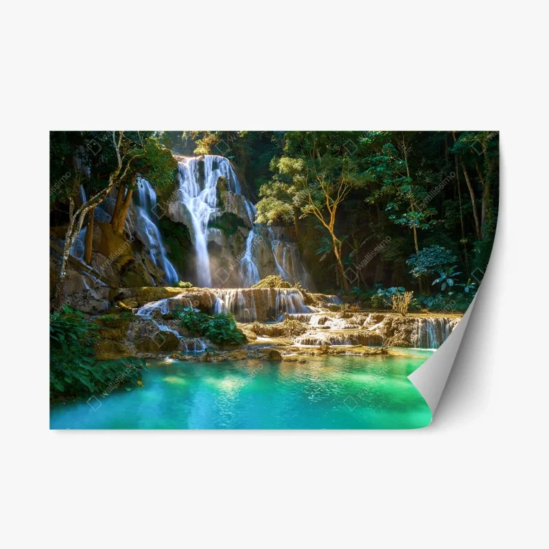 Repositionable sticker Rhodes beach with colorful umbrellas • Wallissimo®