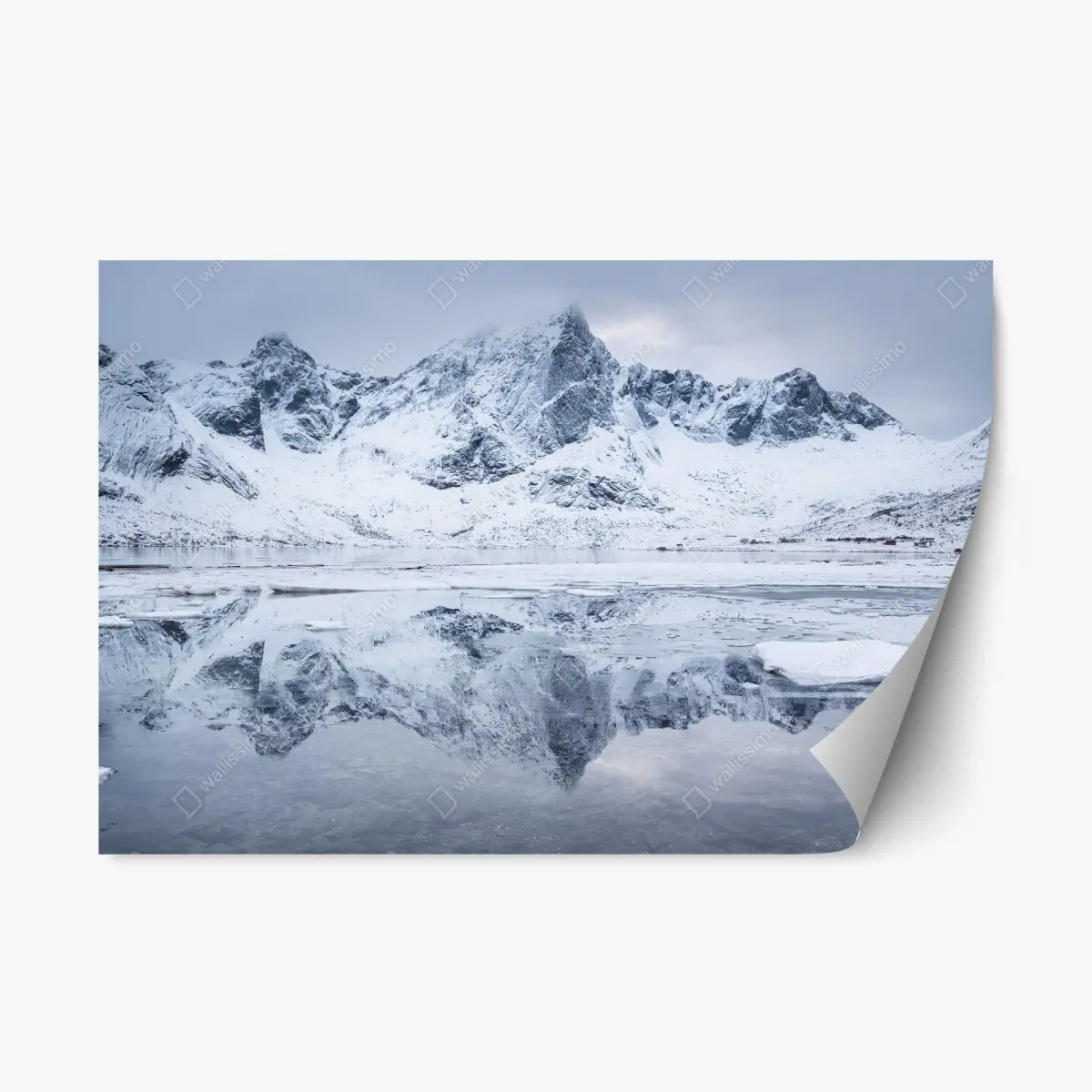Repositionable sticker snowy mountain ridge reflection in Norway • Wallissimo® Repositionable sticker snowy mountain ridge reflection in Norway • Wallissimo®