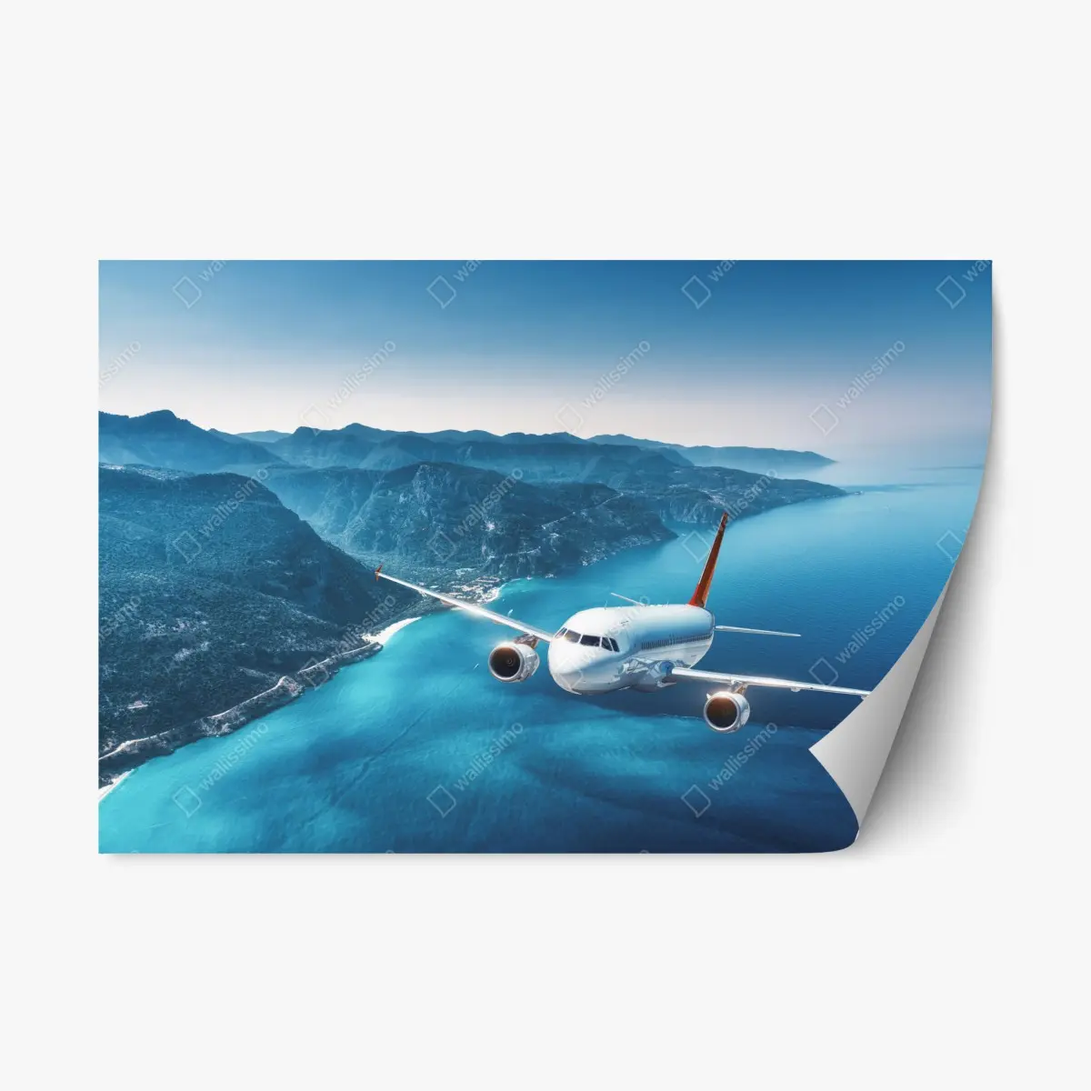 Repositionable sticker coastal flight over turquoise sea • Wallissimo® Repositionable sticker coastal flight over turquoise sea • Wallissimo®