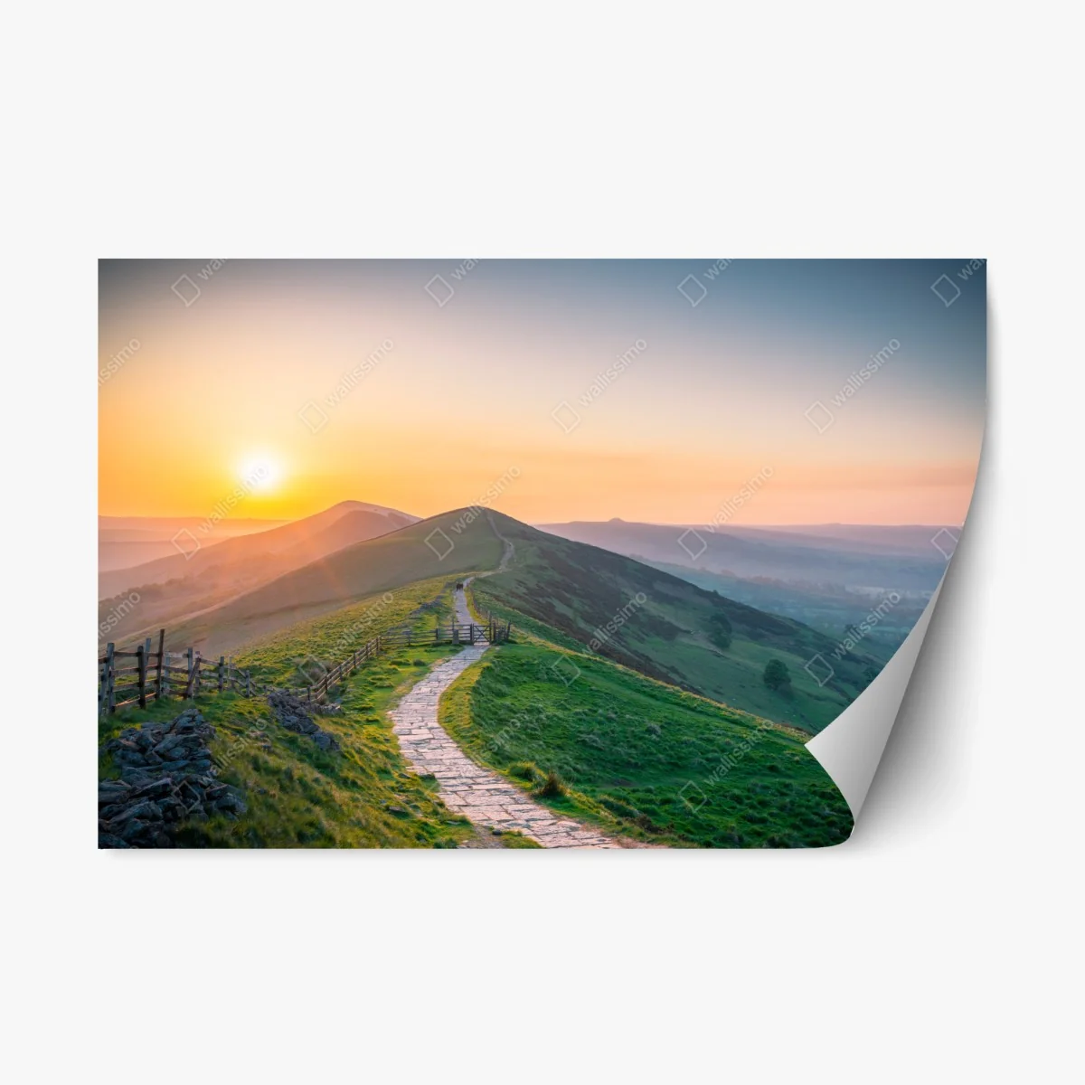 Repositionable sticker sunrise ridge path over rolling hills • Wallissimo® Repositionable sticker sunrise ridge path over rolling hills • Wallissimo®