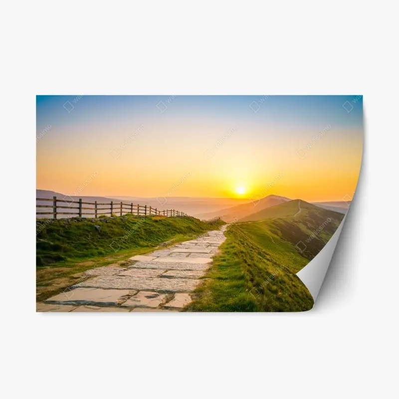 Repositionable sticker sunlit mountain ridge at sunrise