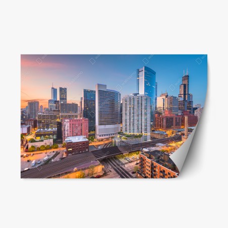 Repositionable sticker Chicago skyline at dusk • Wallissimo®