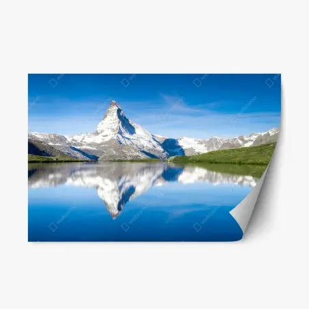 Repositionable sticker majestic mountain reflection over alpine lake • Wallissimo®